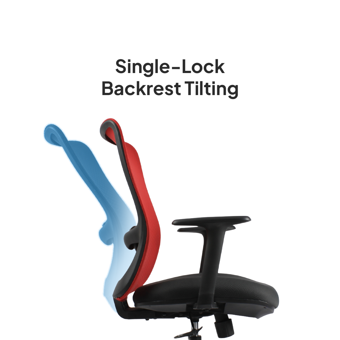 ORCA Mid Back Grey Red Office Chair Kursi Kantor Ergonomis