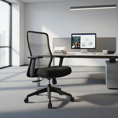 OTSO Mid Back Black Office Chair Kursi Kantor Ergonomis