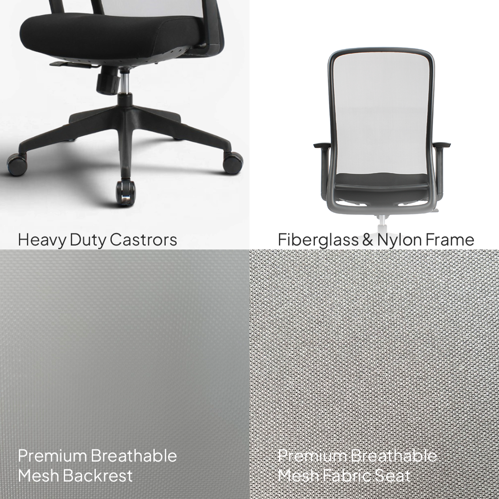 OTSO Mid Back Black Office Chair Kursi Kantor Ergonomis