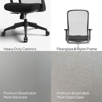 OTSO Mid Back Black Office Chair Kursi Kantor Ergonomis