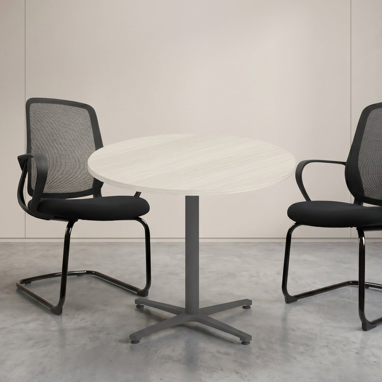 PLATA Conference Table Meja Meeting Bulat Diameter 90cm Ash Grey