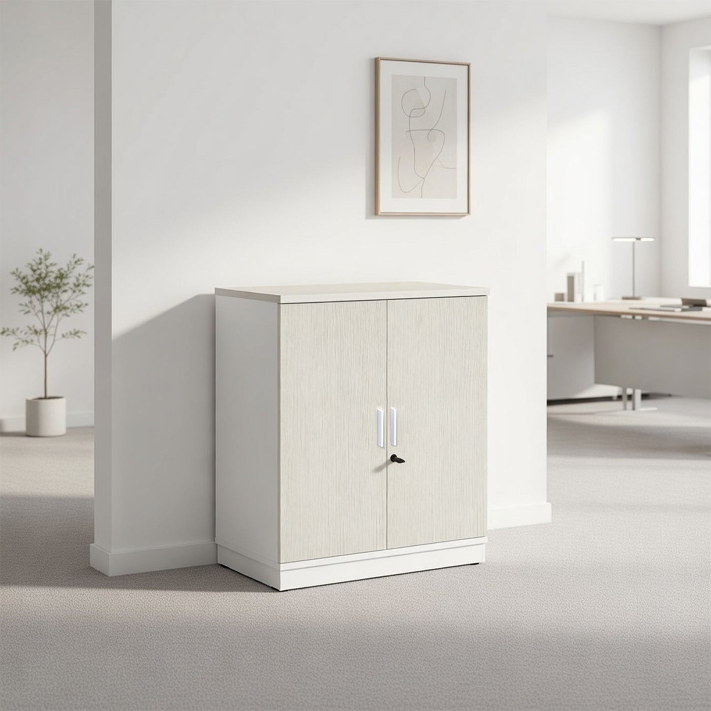 PLATA Medium Cabinet Rak Kantor 80x40x87cm White Ash