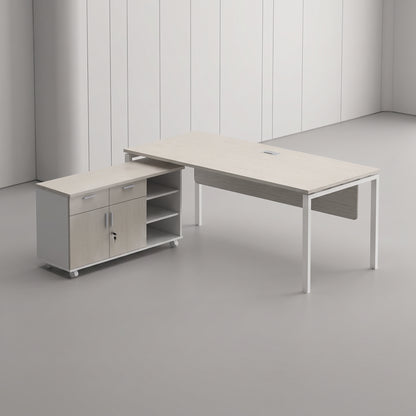 [Bundle] PLATA Manager Desk Meja Kerja Kantor 180x80cm Return Sideboard Mobile Cabinet Kiri 120cm White Ash