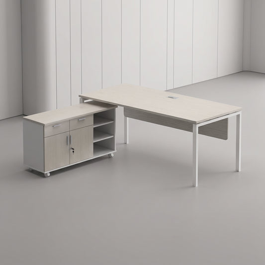 [Bundle] PLATA Manager Desk Meja Kerja Kantor 180x80cm Return Sideboard Mobile Cabinet Kiri 120cm White Ash