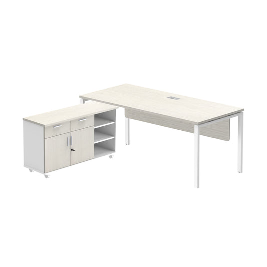 [Bundle] PLATA Manager Desk Meja Kerja Kantor 180x80cm Return Sideboard Mobile Cabinet Kiri 120cm White Ash