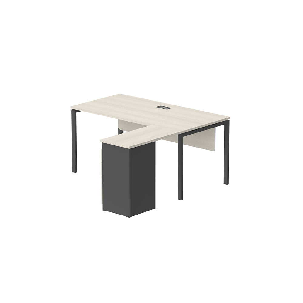 PLATA Meja Kerja Kantor L With Drawers 160x160cm Ash Grey
