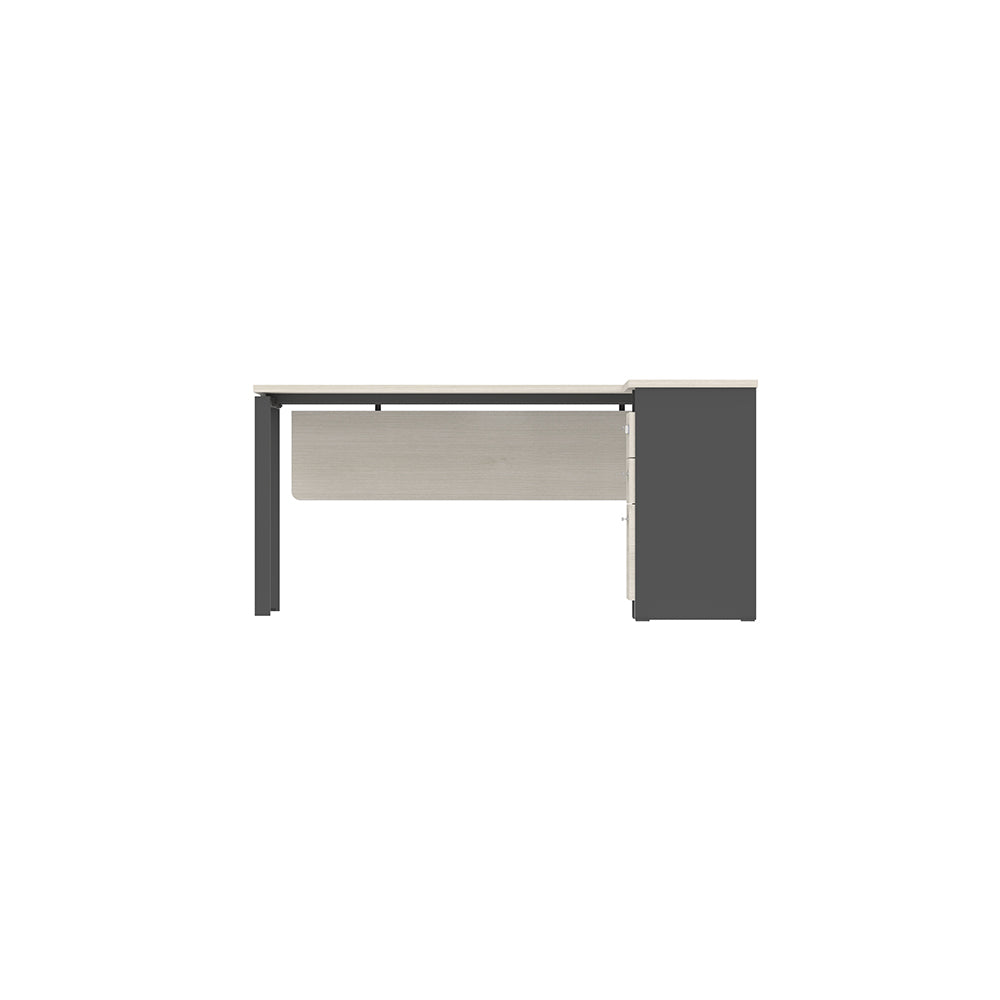 PLATA Meja Kerja Kantor L With Drawers 160x160cm Ash Grey