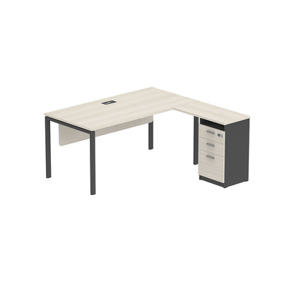 PLATA Meja Kerja Kantor L With Drawers 160x160cm Ash Grey