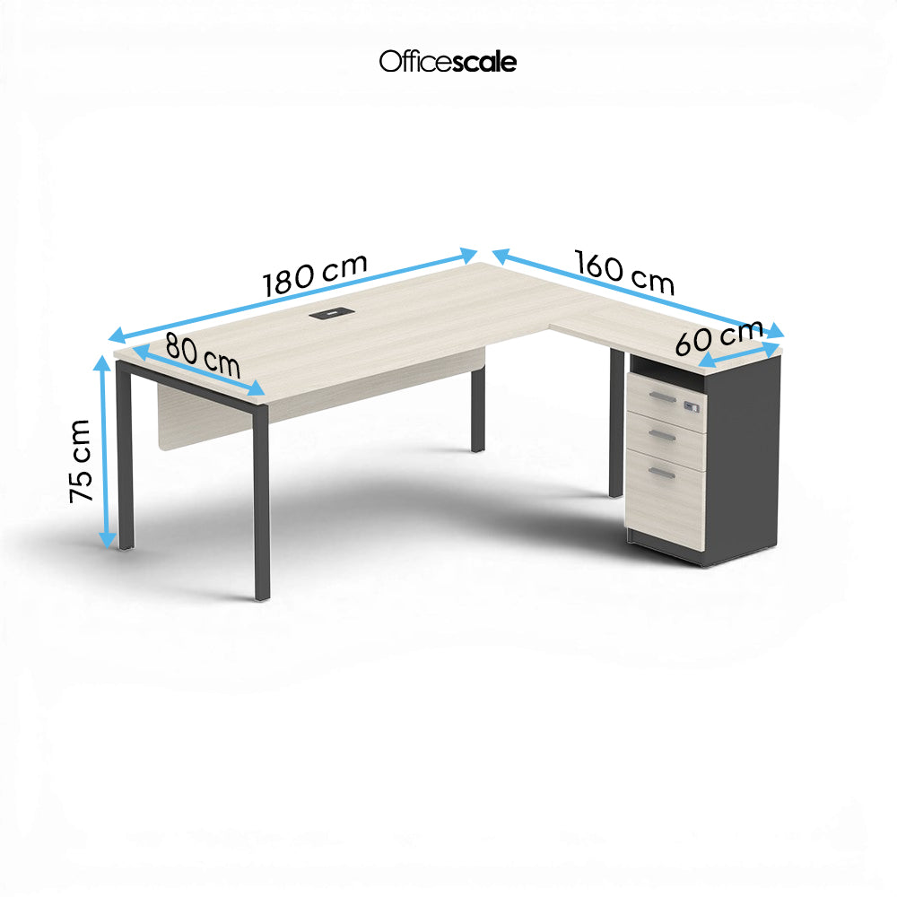 PLATA Meja Kerja Kantor L With Drawers 180x160cm Ash Grey