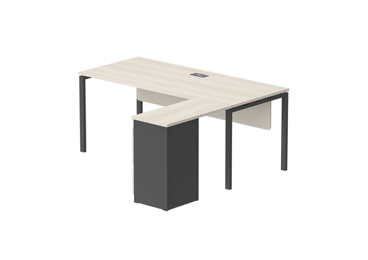 PLATA Meja Kerja Kantor L With Drawers 180x160cm Ash Grey