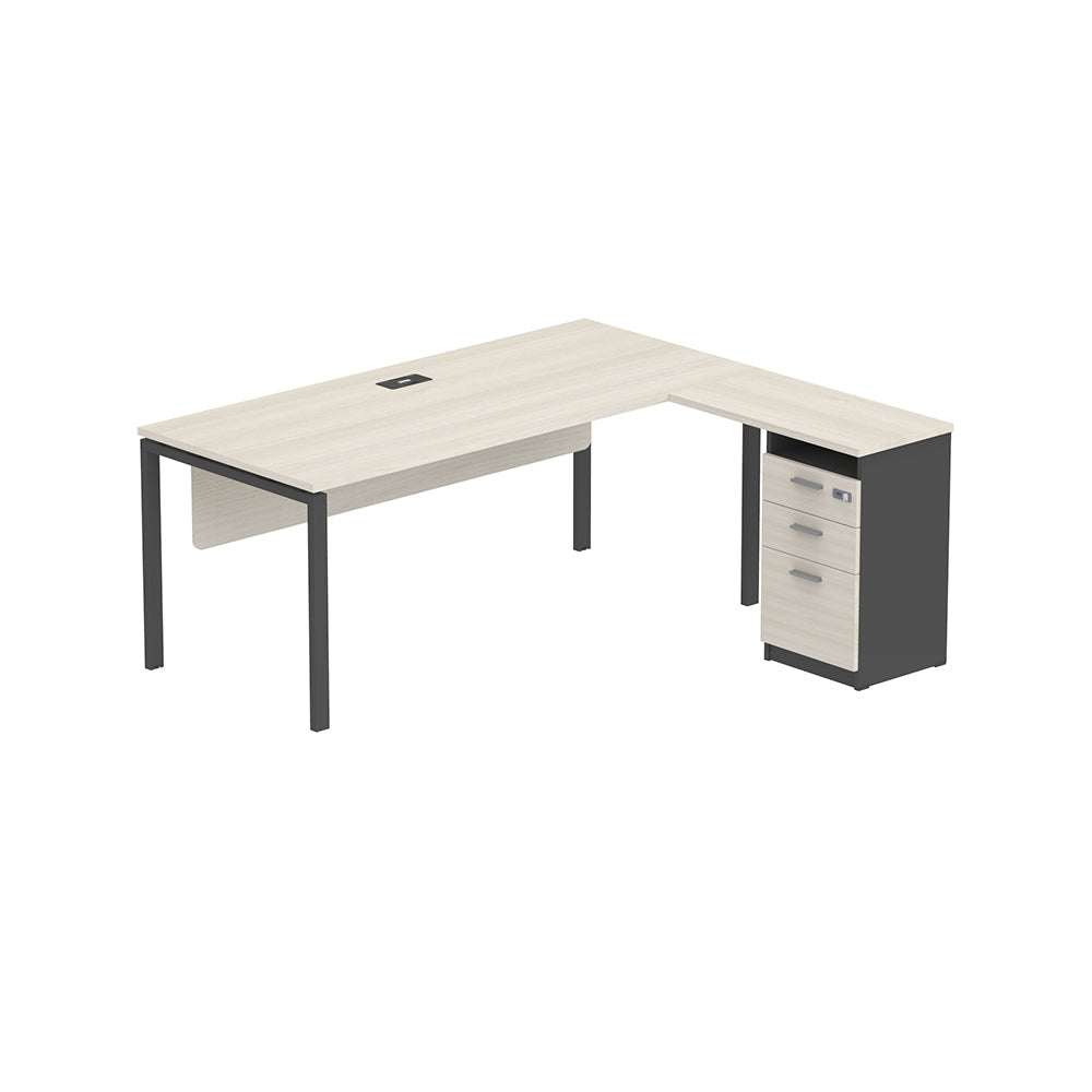 PLATA Meja Kerja Kantor L With Drawers 180x160cm Ash Grey