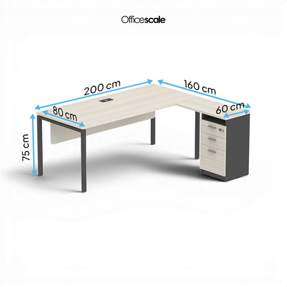 PLATA Meja Kerja Kantor L With Drawers 200x160cm Ash Grey