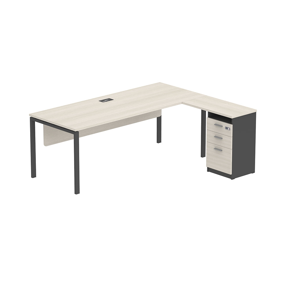 PLATA Meja Kerja Kantor L With Drawers 200x160cm Ash Grey