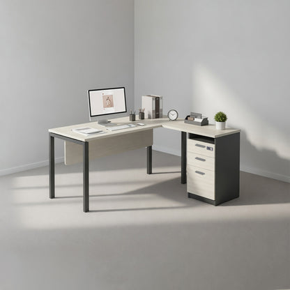 PLATA Meja Kerja Kantor L With Drawers 120x140cm Ash Grey