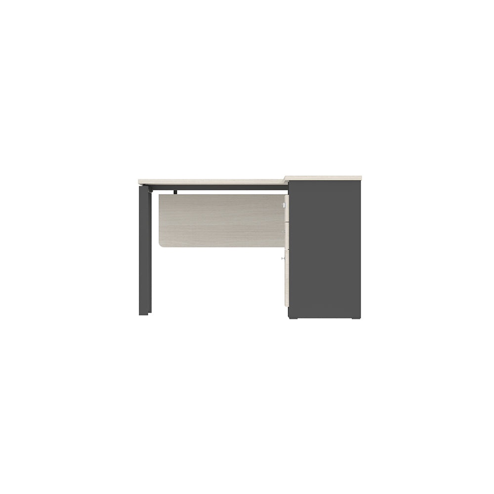 PLATA Meja Kerja Kantor L With Drawers 120x140cm Ash Grey
