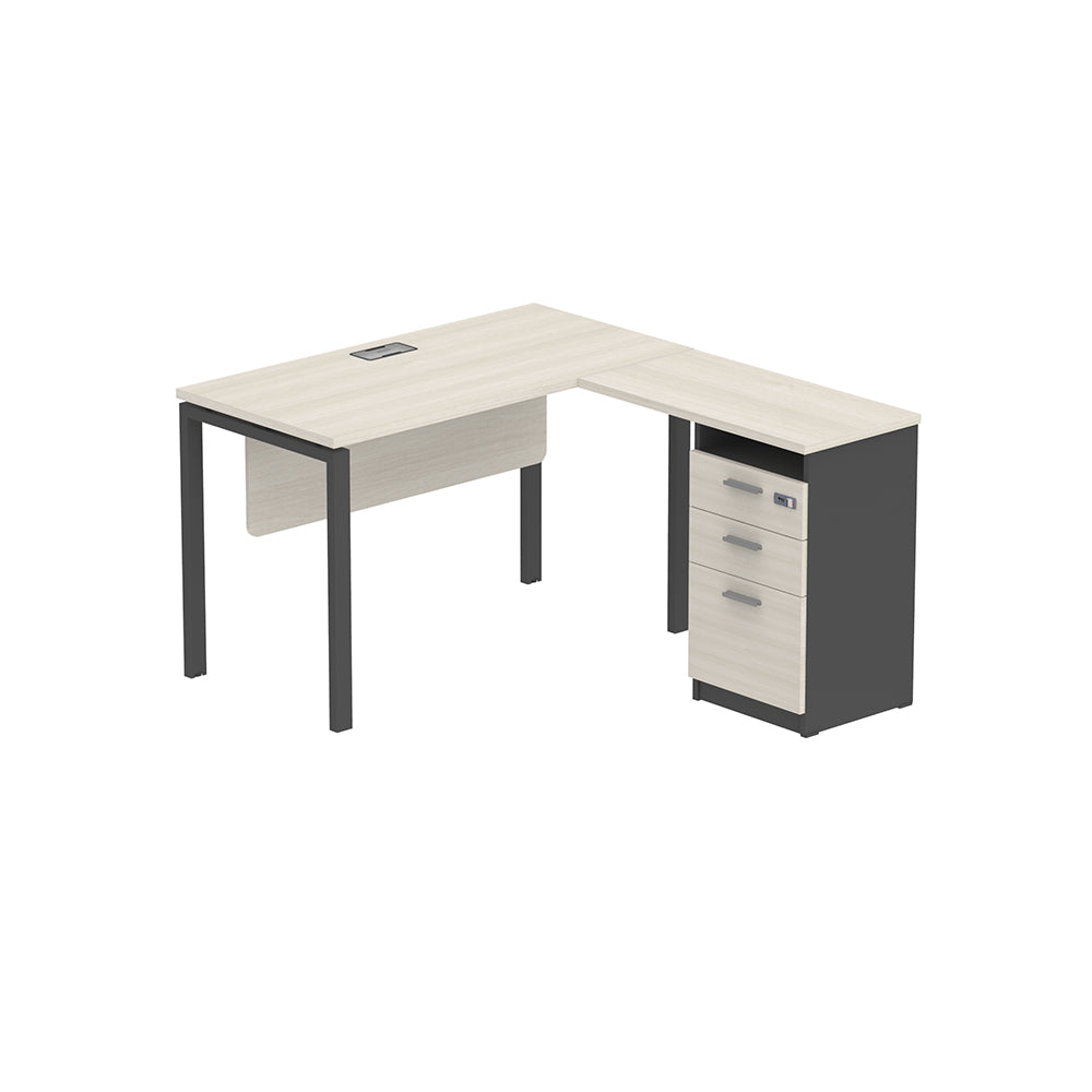 PLATA Meja Kerja Kantor L With Drawers 120x140cm Ash Grey