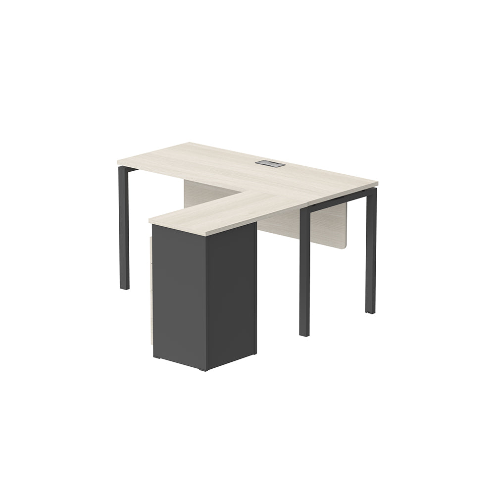 PLATA Meja Kerja Kantor L With Drawers 140x140cm Ash Grey
