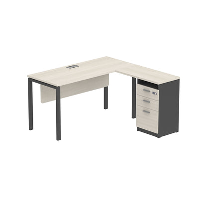 PLATA Meja Kerja Kantor L With Drawers 140x140cm Ash Grey