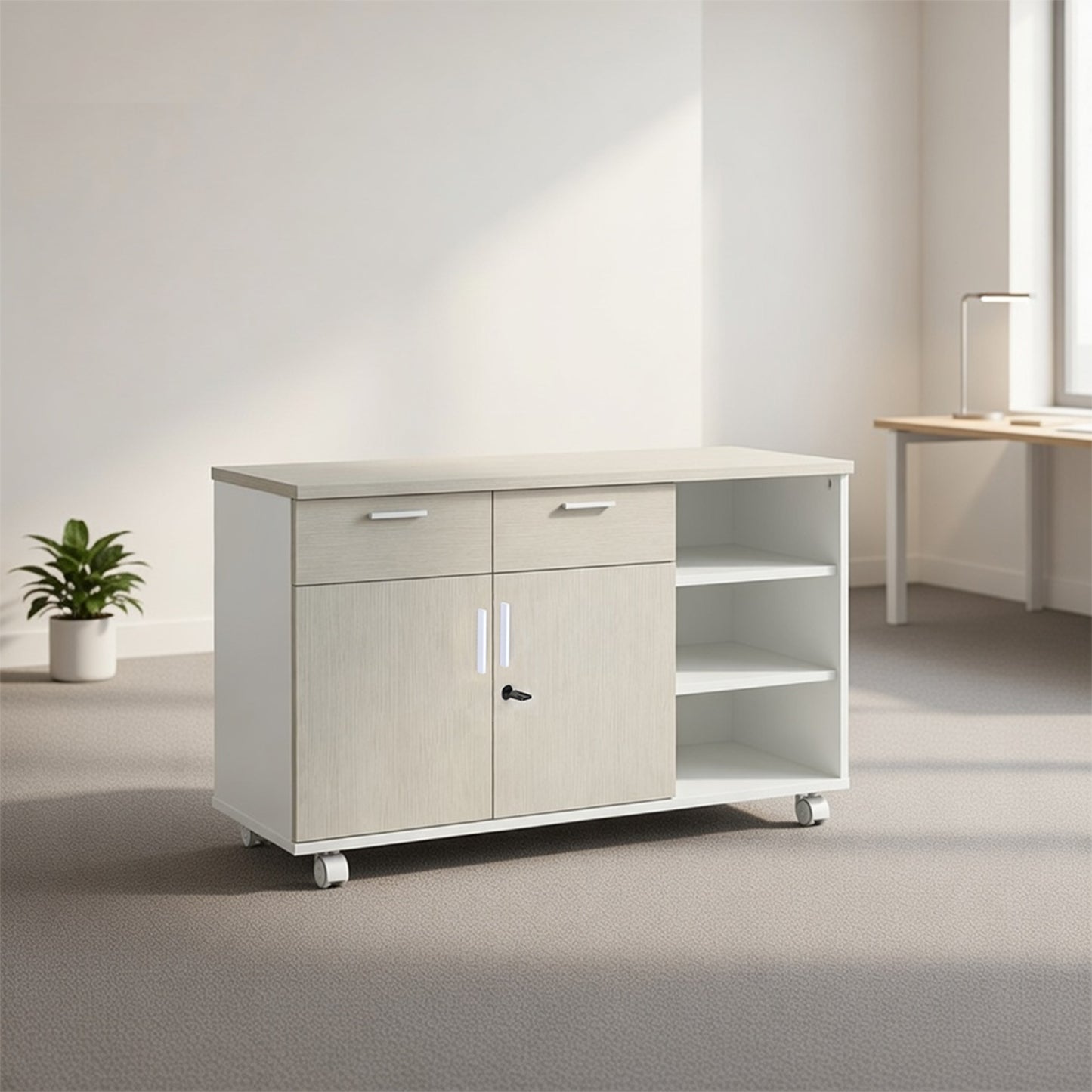 PLATA Return Sideboard Mobile Cabinet Kiri 120cm White Ash