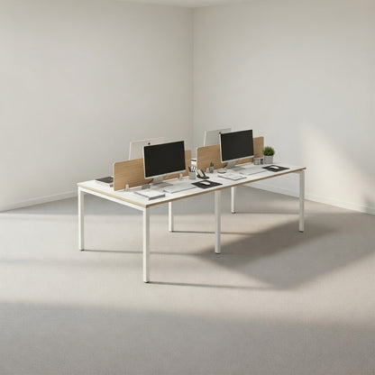 PLATA Workstation Meja Kerja Dua Sisi Berhadapan 4 Orang 240x120cm White Pine