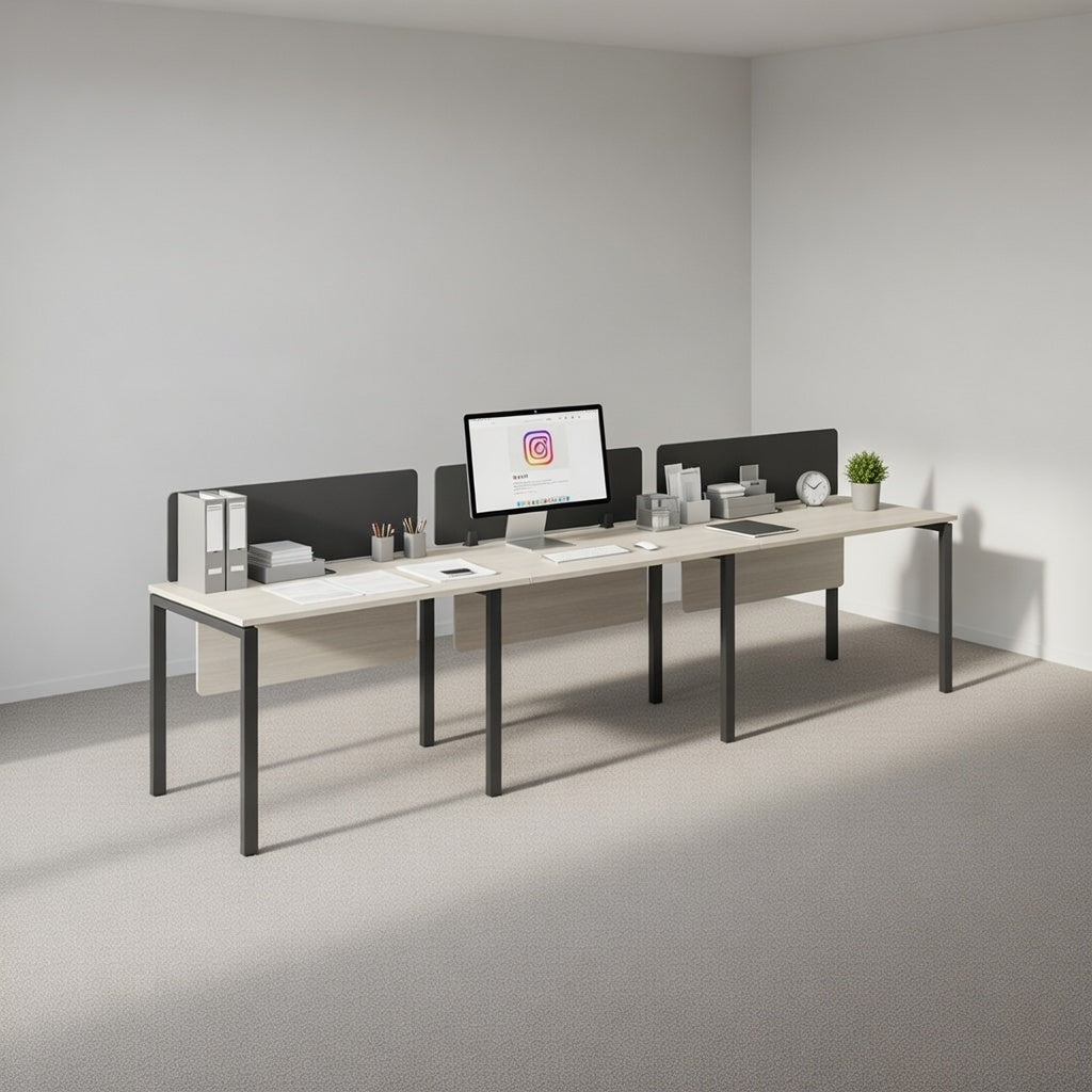PLATA Workstation Meja Kerja Satu Sisi 3 Orang 360x60cm Ash Grey