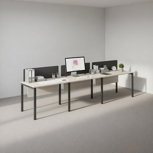PLATA Workstation Meja Kerja Satu Sisi 3 Orang 360x60cm Ash Grey