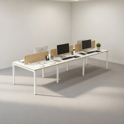 PLATA Workstation Meja Kerja Dua Sisi Berhadapan 6 Orang 360cm White Pine