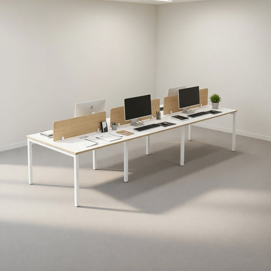 PLATA Workstation Meja Kerja Dua Sisi Berhadapan 6 Orang 360cm White Pine