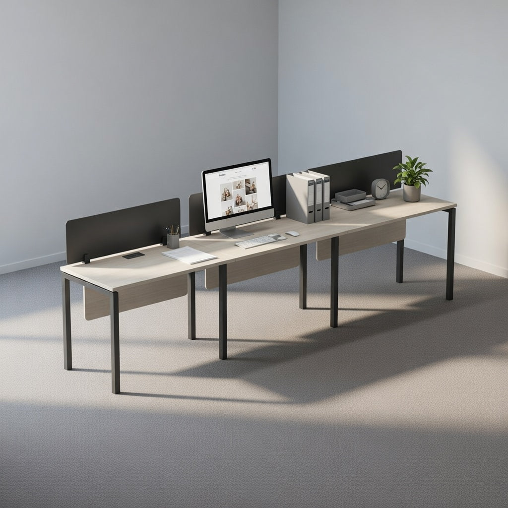 PLATA Workstation Meja Kerja Satu Sisi 3 Orang 420x60cm Ash Grey