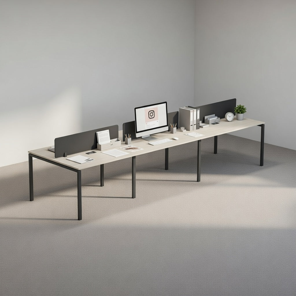 PLATA Workstation Meja Kerja Dua Sisi Berhadapan 6 Orang 420x120cm Ash Grey
