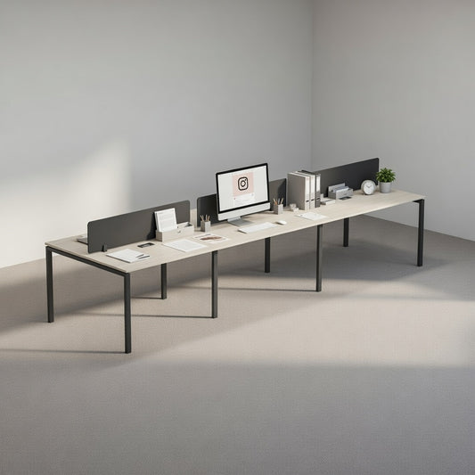 PLATA Workstation Meja Kerja Dua Sisi Berhadapan 6 Orang 420x120cm Ash Grey