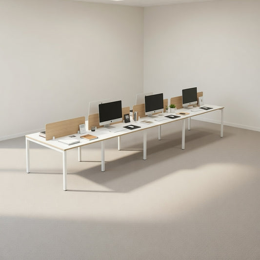 PLATA Workstation Meja Kerja Dua Sisi Berhadapan 8 Orang 480x120cm White Pine