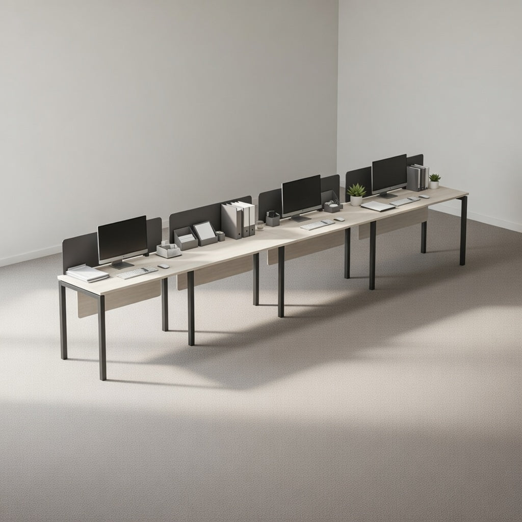 PLATA Workstation Meja Kerja Satu Sisi 4 Orang 560x60cm Ash Grey