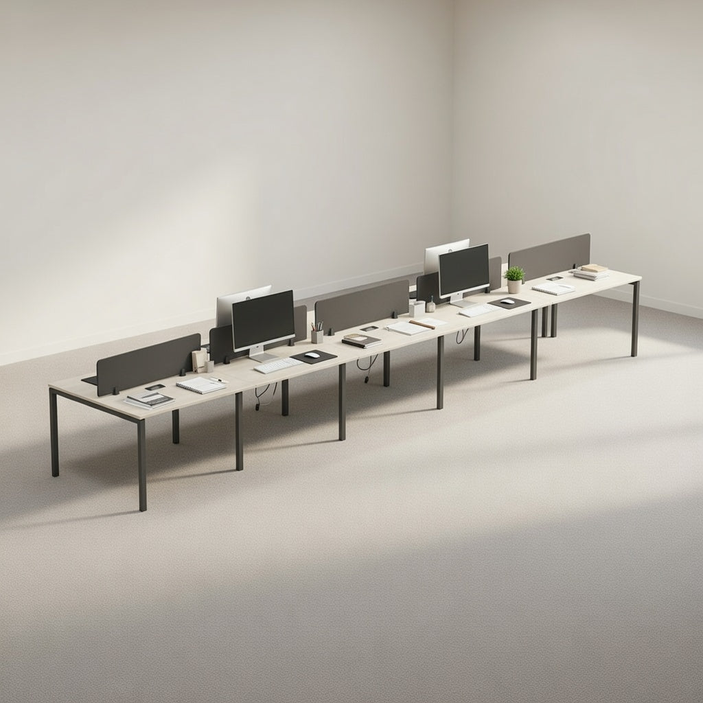 PLATA Workstation Meja Kerja Dua Sisi Berhadapan 10 Orang 600x120cm Ash Grey