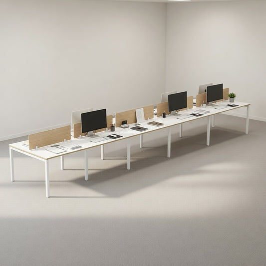 PLATA Workstation Meja Kerja Dua Sisi Berhadapan 10 Seater 600x120cm White Pine