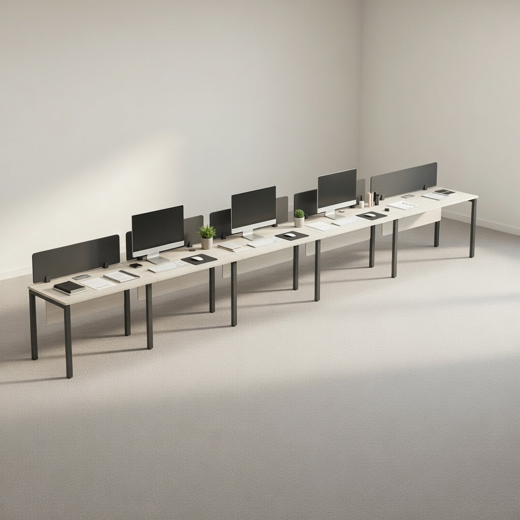 PLATA Workstation Meja Kerja Satu Sisi 5 Orang 700x60cm Ash Grey