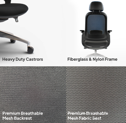 SENNA High Back Grey Blue Office Chair Kursi Kantor Ergonomis
