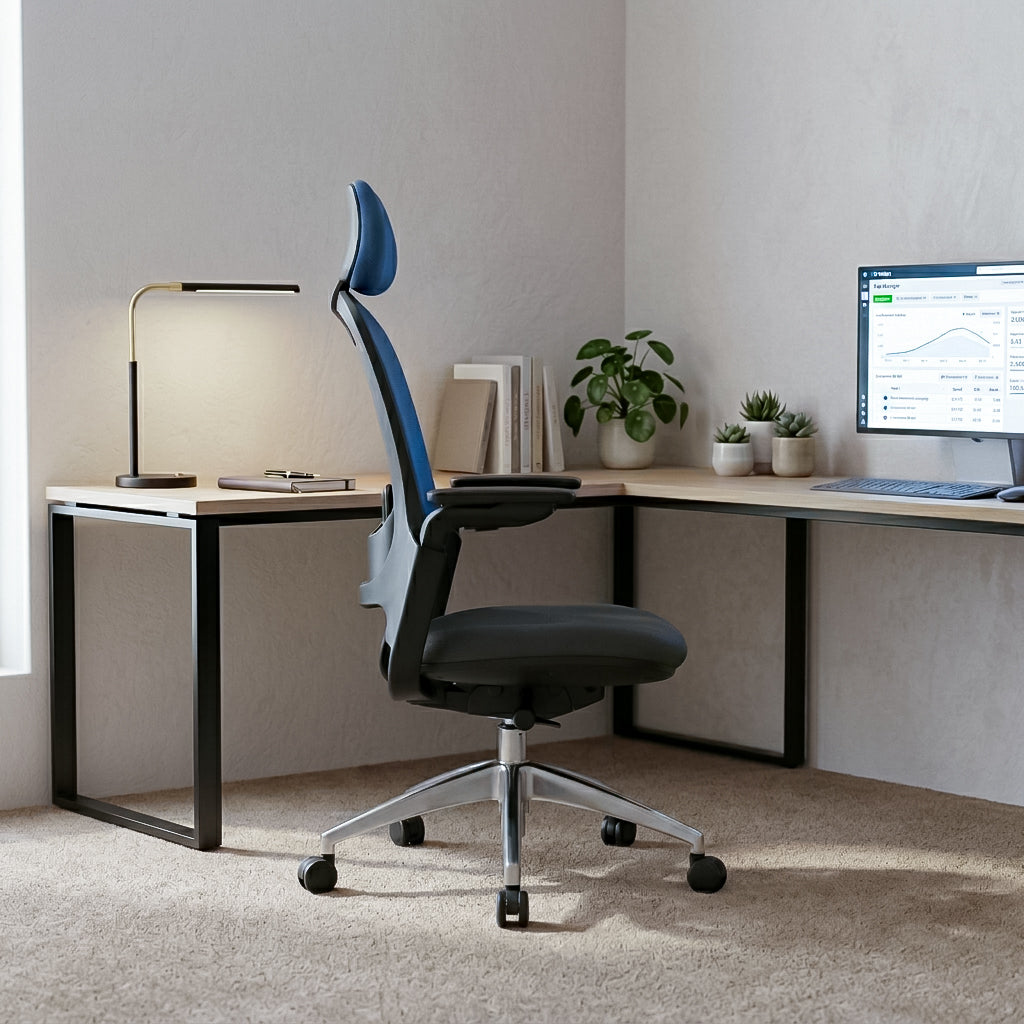 SENNA High Back Grey Blue Office Chair Kursi Kantor Ergonomis