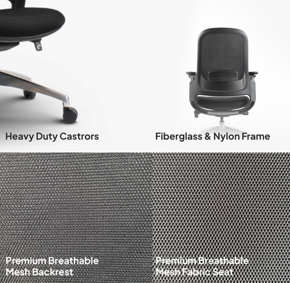 SENNA Mid Back Black Office Chair Kursi Kantor Ergonomis