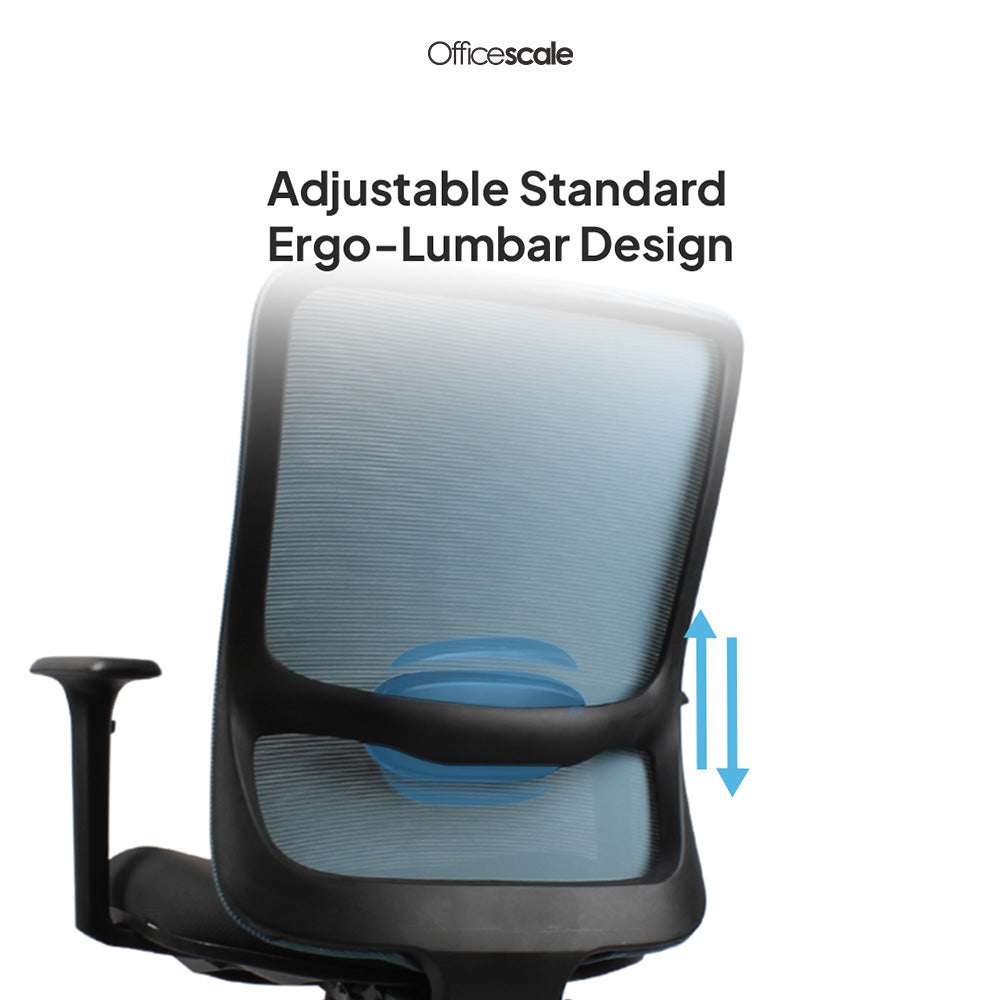 ORCA Mid Back Grey Blue Office Chair Kursi Kantor Ergonomis