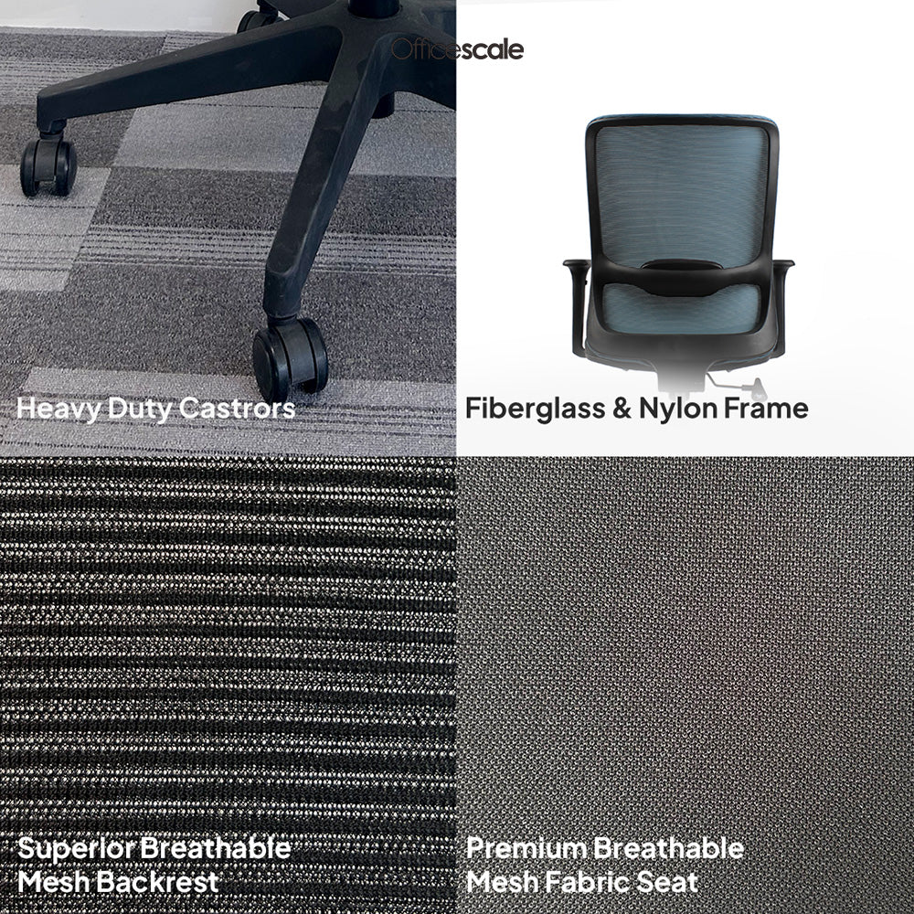 ORCA Mid Back Grey Blue Office Chair Kursi Kantor Ergonomis