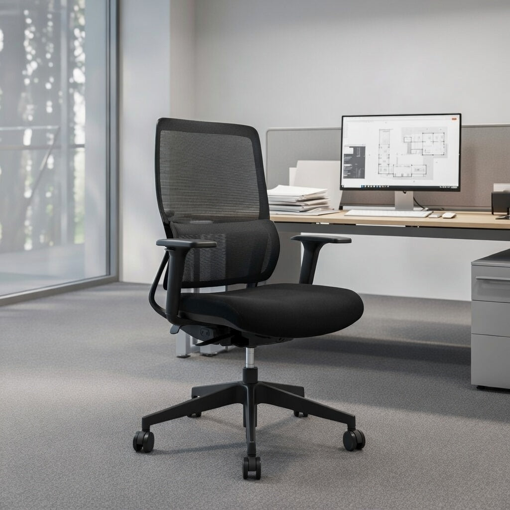 VITO Mid Back Black Office Chair Kursi Kantor Ergonomis